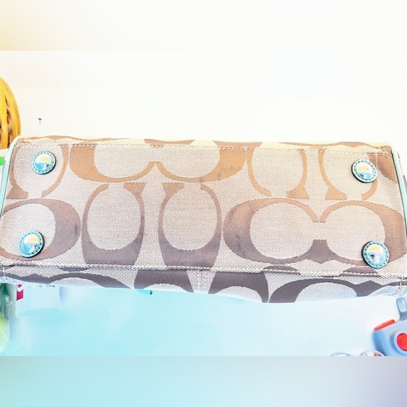 Coach Signature Canvas Shoulder Bag - Brown and Mint - Picture 8 of 8